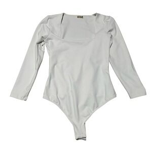 Free People Intimately White Truth Or Square Long Sleeve Women's Bodysuit Sz S